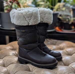 VTG Blondo Women's Sherling Dark Brown Leather Tall Boots Size 8 Made In Canada